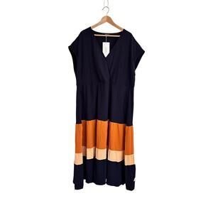 NWT Bloomchic Colorblock Stripe  Flutter Sleeve Midi Dress 18-20 Pockets